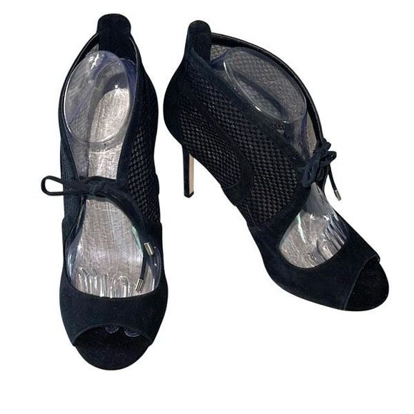 Karen Millen Womens Suede Mesh Tie Front Peep‎ Toe Stiletto Heels Black Size 40 - Picture 3 of 9